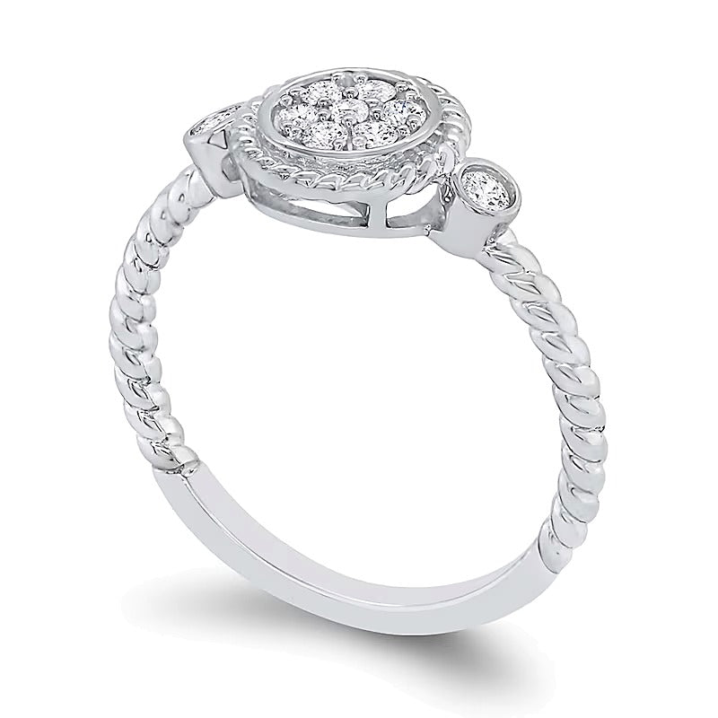 0.2 CT. Gesamtgewicht Multi-Diamant Halo-Ring mit Seil-Rahmen aus 10K Weißgold