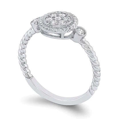 0.2 CT. Gesamtgewicht Multi-Diamant Halo-Ring mit Seil-Rahmen aus 10K Weißgold