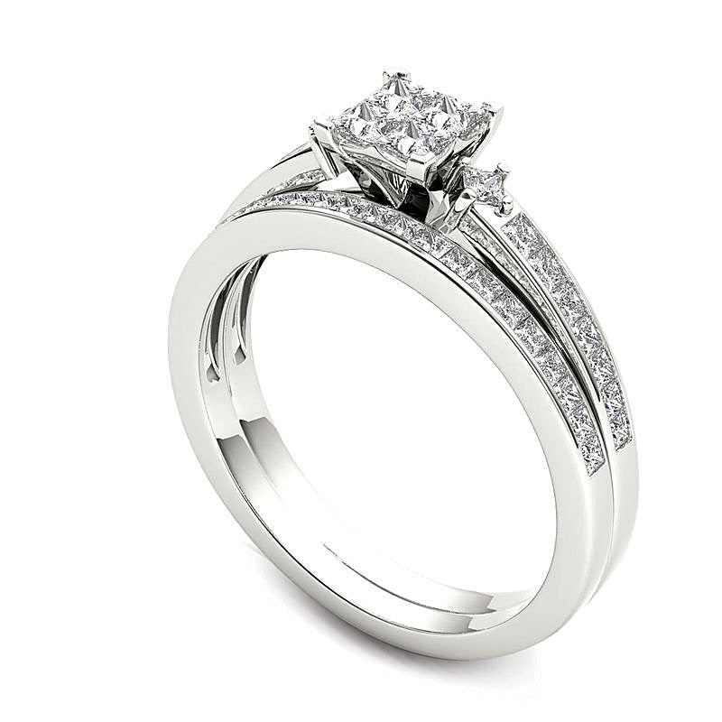 Braut-Set mit Princess-Diamanten 1.0 ct. Gesamtgewicht in 14K Weißgold