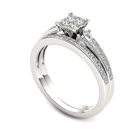 Braut-Set mit Princess-Diamanten 1.0 ct. Gesamtgewicht in 14K Weißgold
