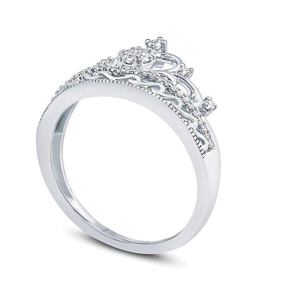 0,2 ct. Gesamtgewicht Multi-Diamant Herz-Krone Ring in 10K Weißgold