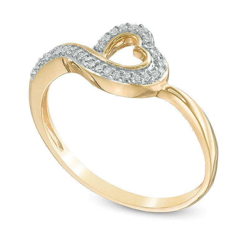 Diamant-Ring mit gekipptem Herz 0.1 ct. Gesamtgewicht in 10K Gelbgold
