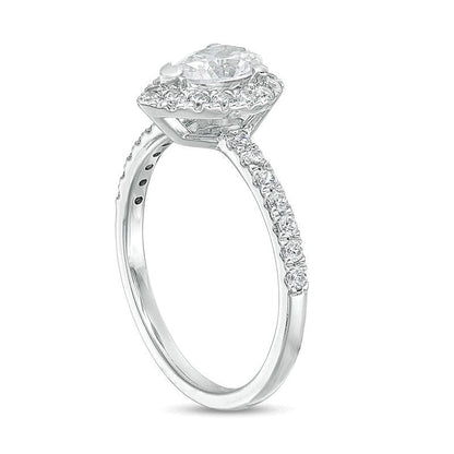 1.0 CT. Gesamtgewicht Verlobungsring mit tropfenförmigem Diamant und Halo in 14K Weißgold (I/I2)