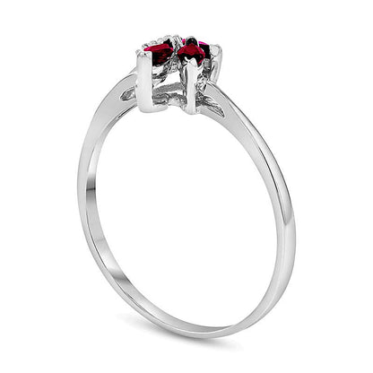 Dreistein-Ring Fashion mit Rubin im Marquise-Schliff und Diamant-Besatz in Blattform in 14K Weißgold