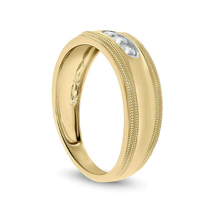 0.2 ct. Gesamtgewicht Diamant Dreistein Milgrain Ehering aus 10K Gelbgold