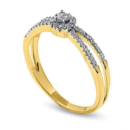 0.13 ct. Gesamtgewicht Diamant Freundschaftsring mit Kreisrahmen und geteilter Ringschiene in 10K Gelbgold