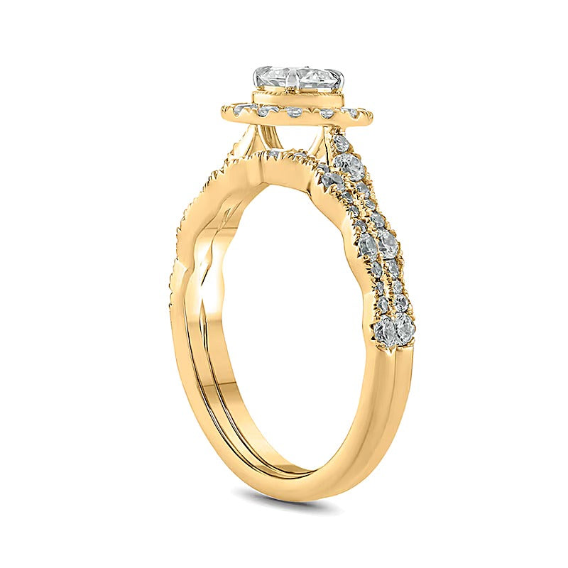 Braut-Set mit Diamanten 1.0 ct. Gesamtgewicht im Vintage-Stil mit Rahmen in 10K Gelbgold