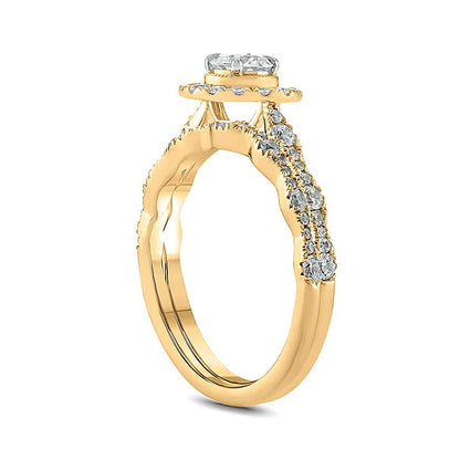 Braut-Set mit Diamanten 1.0 ct. Gesamtgewicht im Vintage-Stil mit Rahmen in 10K Gelbgold