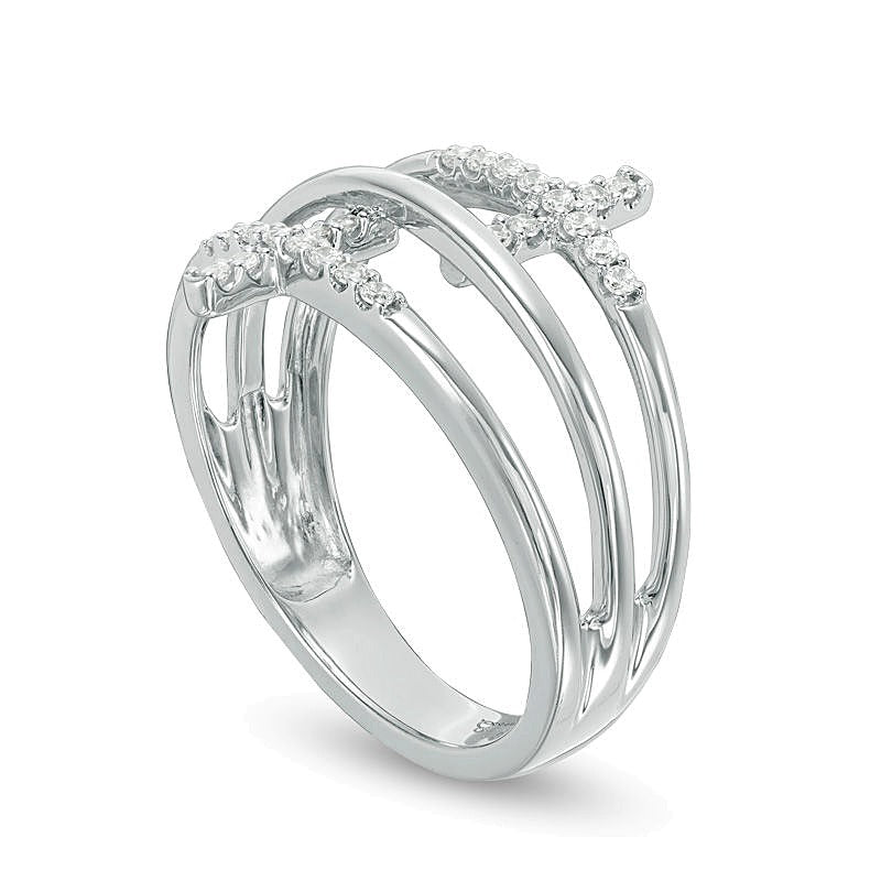 0.13 ct. Gesamtgewicht Diamant Doppelkreuz Split-Ring in 10K Weißgold