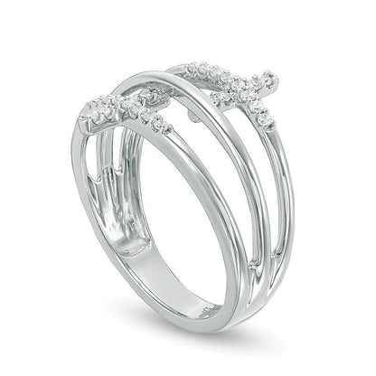 0.13 ct. Gesamtgewicht Diamant Doppelkreuz Split-Ring in 10K Weißgold