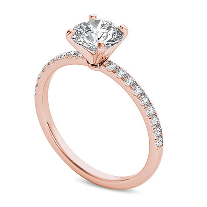 1.0 CT. Gesamtgewicht Diamant Verlobungsring als Solitär mit seitlichem Besatz in 14K Roségold