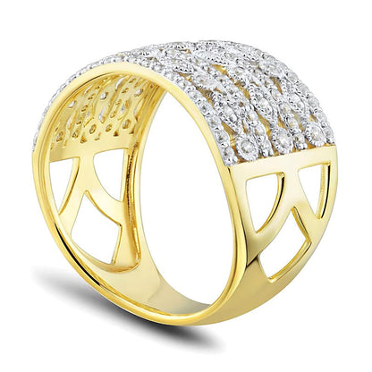 0,5 ct. Gesamtgewicht Diamant Ring mehrreihig im Vintage-Stil mit rund und Marquise in 10K Gelbgold