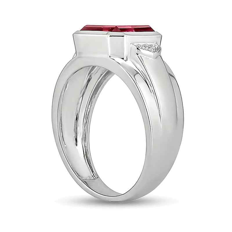 10,0mm Fashion-Ring mit Radiant-Labor-Rubin und Diamant-Besatz in rhodiniertem Sterlingsilber 925