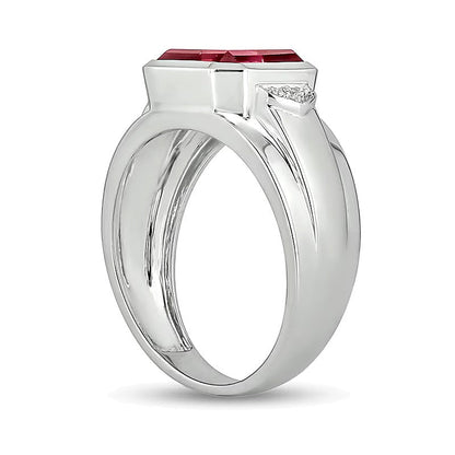 10,0mm Fashion-Ring mit Radiant-Labor-Rubin und Diamant-Besatz in rhodiniertem Sterlingsilber 925