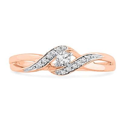 0.1 CT. Gesamtgewicht Diamant Bypass Freundschaftsring mit geteiltem Ringschienenverlauf in 10K Roségold