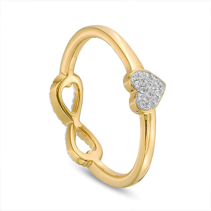 0,1 ct. Gesamtgewicht Diamant Herz und Infinity zweiseitiger Ring in 10K Gelbgold