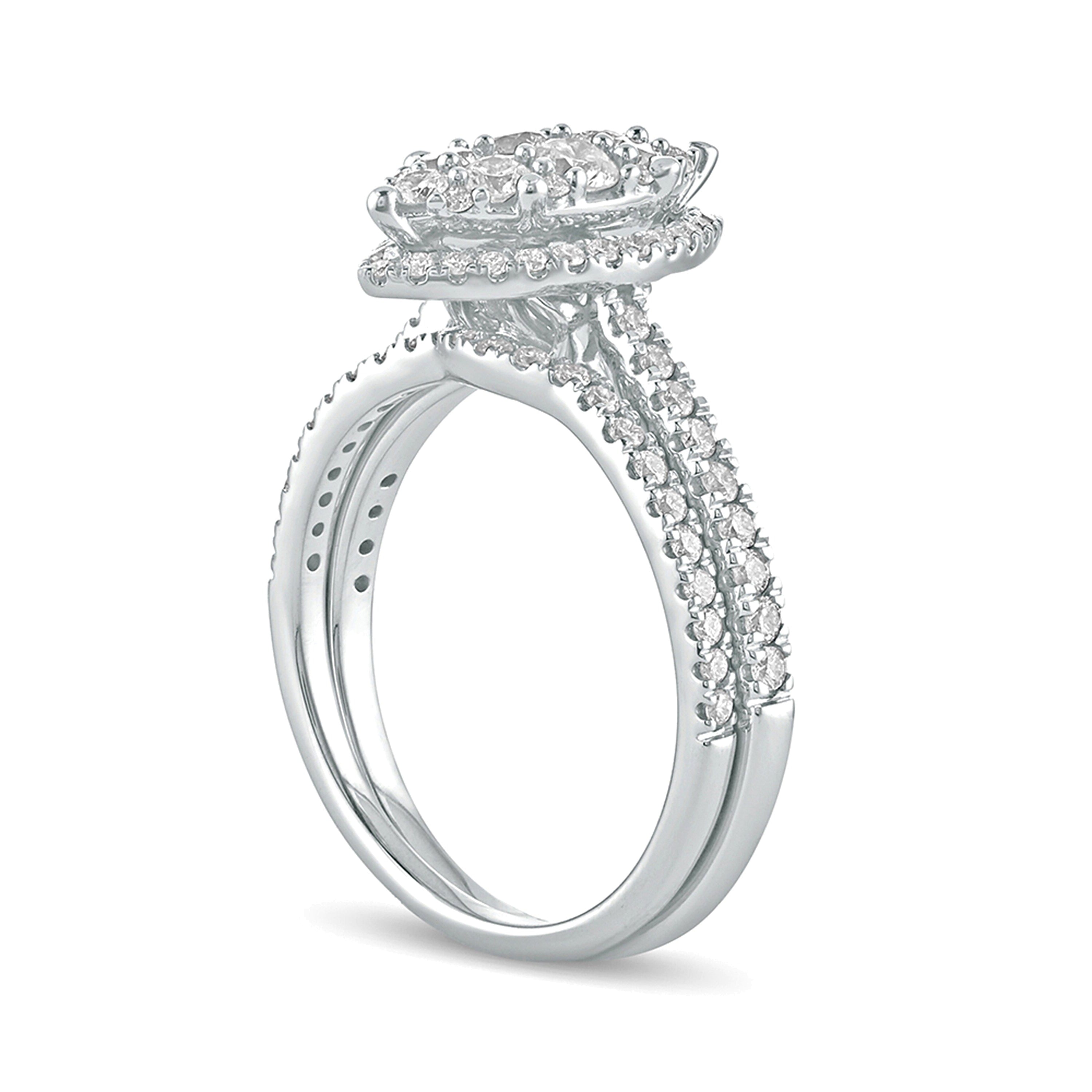 1.0 CT. Gesamtgewicht Komposit Marquise Diamant Brautset in 10K Weißgold