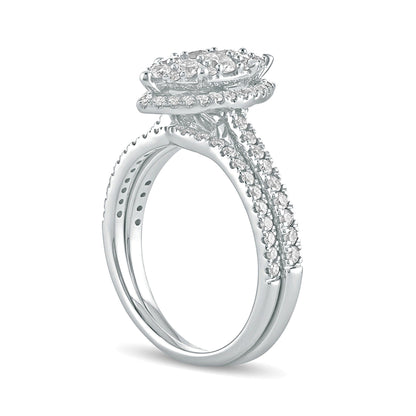 1.0 CT. Gesamtgewicht Komposit Marquise Diamant Brautset in 10K Weißgold