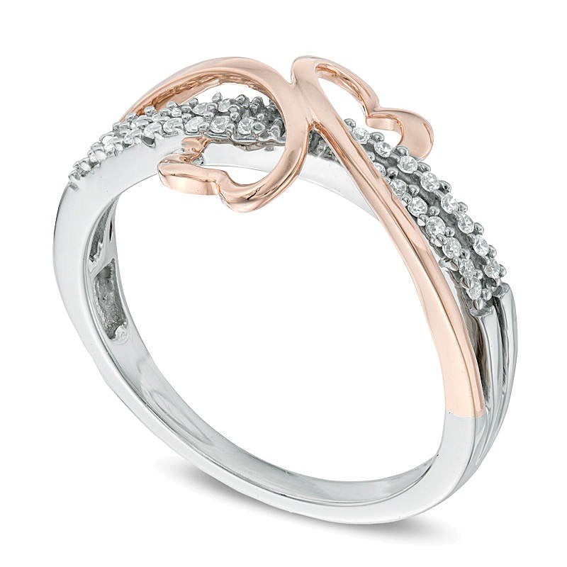 0.17 ct. Gesamtgewicht Diamant Freundschaftsring mit gespiegelten Herzen aus 10K Gold Two-Tone