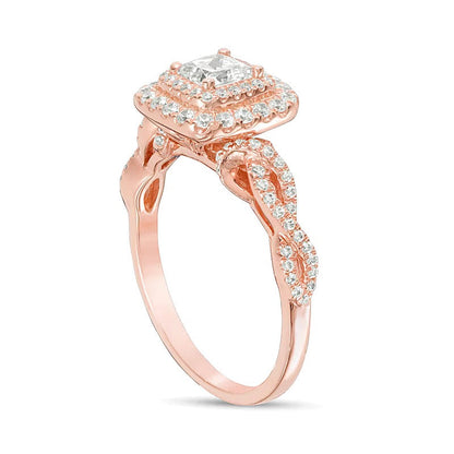 1.0 CT. TW Halo-Verlobungsring mit Diamanten im Princess- und Rundschliff in 14K Roségold