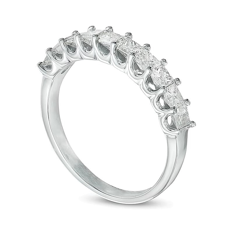1.0 ct. Gesamtgewicht Ring mit Diamanten im Princess-Schliff, High Profile, Zehn Steine, in 14K Weißgold
