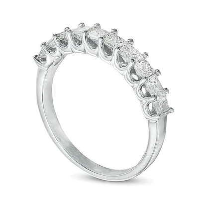 1.0 ct. Gesamtgewicht Ring mit Diamanten im Princess-Schliff, High Profile, Zehn Steine, in 14K Weißgold