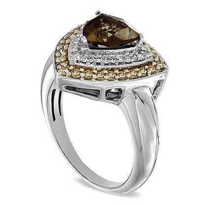Ring mit Rauchquarz im Trillion-Schliff und 0,5 ct. Gesamtgewicht behandelten Champagner- und weißen Diamanten in rhodiniertem Sterlingsilber
