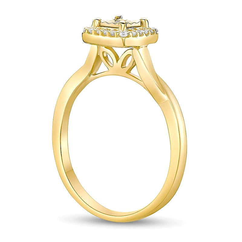 Halo-Ring mit weißen Diamanten in rund und Kissenschliff aus 18K Weißgold für Damen