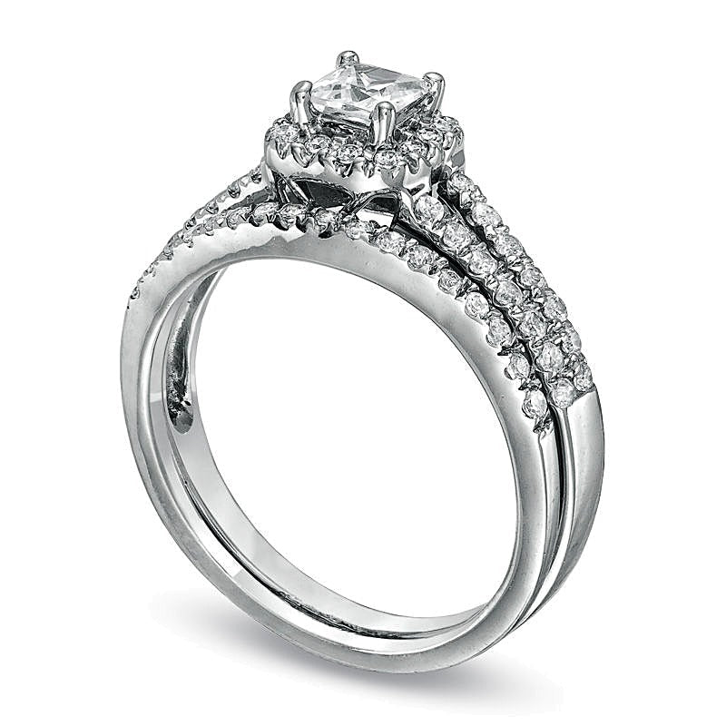 0,5 ct. Gesamtgewicht Brautset mit Diamanten im Princess- und Rundschliff in 14K Weißgold