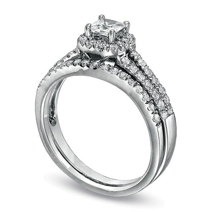 0,5 ct. Gesamtgewicht Brautset mit Diamanten im Princess- und Rundschliff in 14K Weißgold