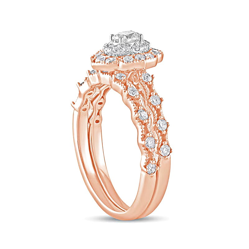 0,63 ct. Gesamtgewicht Braut-Set mit ovalem Diamant im Vintage-Stil in 10K Roségold