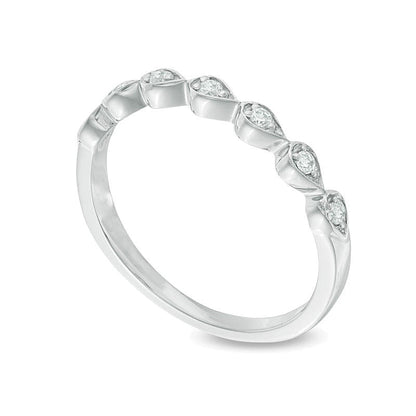 0.1 ct. Gesamtgewicht Diamant Sieben-Stein Memoire-Ring mit seitlichem Tropfen-Design in 10K Weißgold