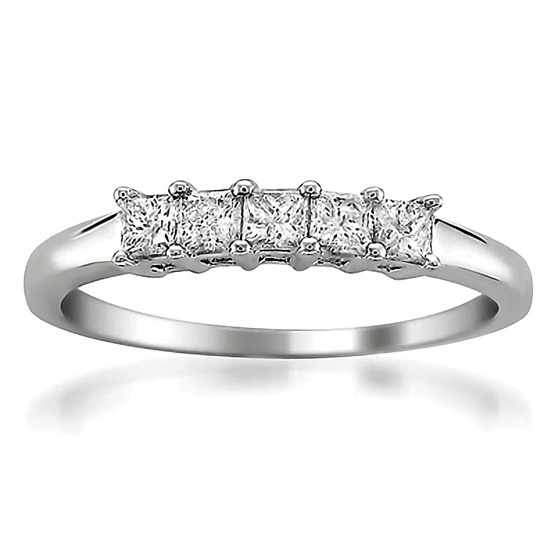 0.5 ct. Gesamtgewicht Diamant-Ring im Princess-Schliff mit fünf Steinen in 14K Weißgold
