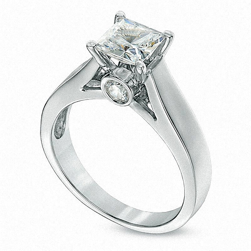 1.2 CT. Gesamtgewicht Diamant-Verlobungsring im Princess-Schliff in 14K Weißgold (J/I2)