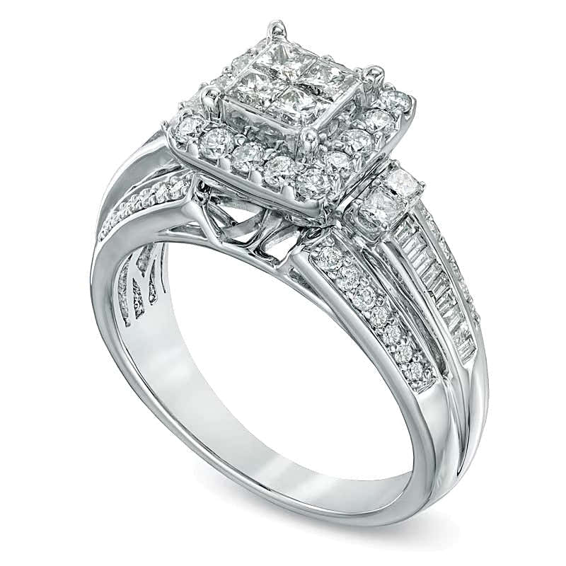 1.0 ct. Gesamtgewicht Diamant-Verlobungsring mit vier Princess-Diamanten in 10K Weißgold