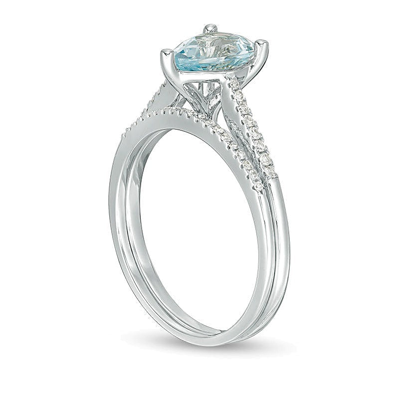 Braut-Set mit tropfenförmigem Aquamarin und Diamant 0,13 ct. Gesamtgewicht in 10K Weißgold