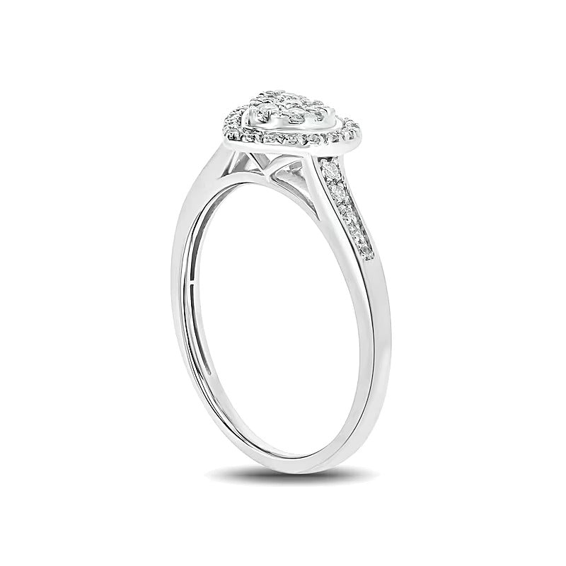 0.2 ct. Gesamtgewicht Komposit-Diamant Freundschaftsring mit Herz-Rahmen in 10K Weißgold