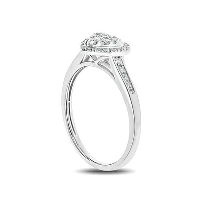 0.2 ct. Gesamtgewicht Komposit-Diamant Freundschaftsring mit Herz-Rahmen in 10K Weißgold