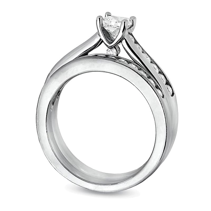 1,25 ct. Gesamtgewicht Braut-Set mit Diamanten im Princess-Schliff in 14K Weißgold