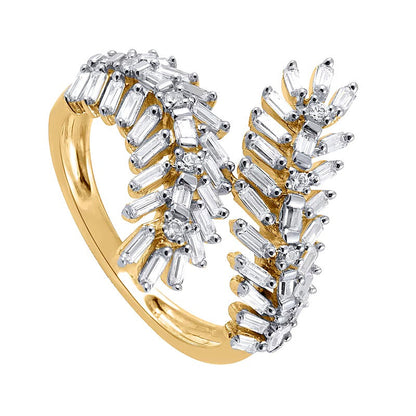 0,75 ct. Gesamtgewicht Blätter-Wickelring mit Baguette-Diamanten in 10K Gelbgold