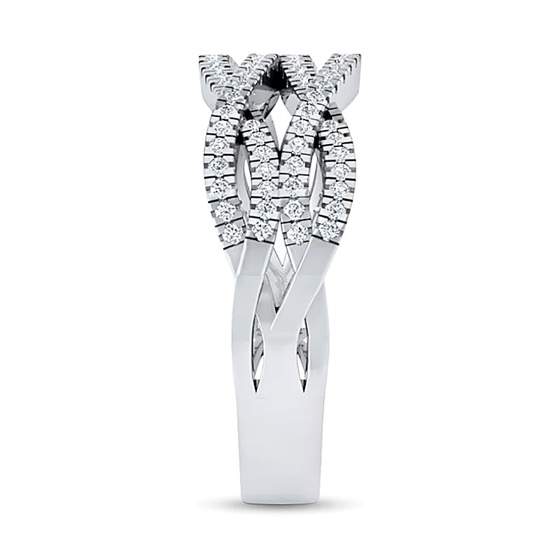 Mehrreihiger Diamant-Ring im Criss-Cross-Design mit offener Ringschiene, 0,38 ct. Gesamtgewicht, aus 10K Weißgold