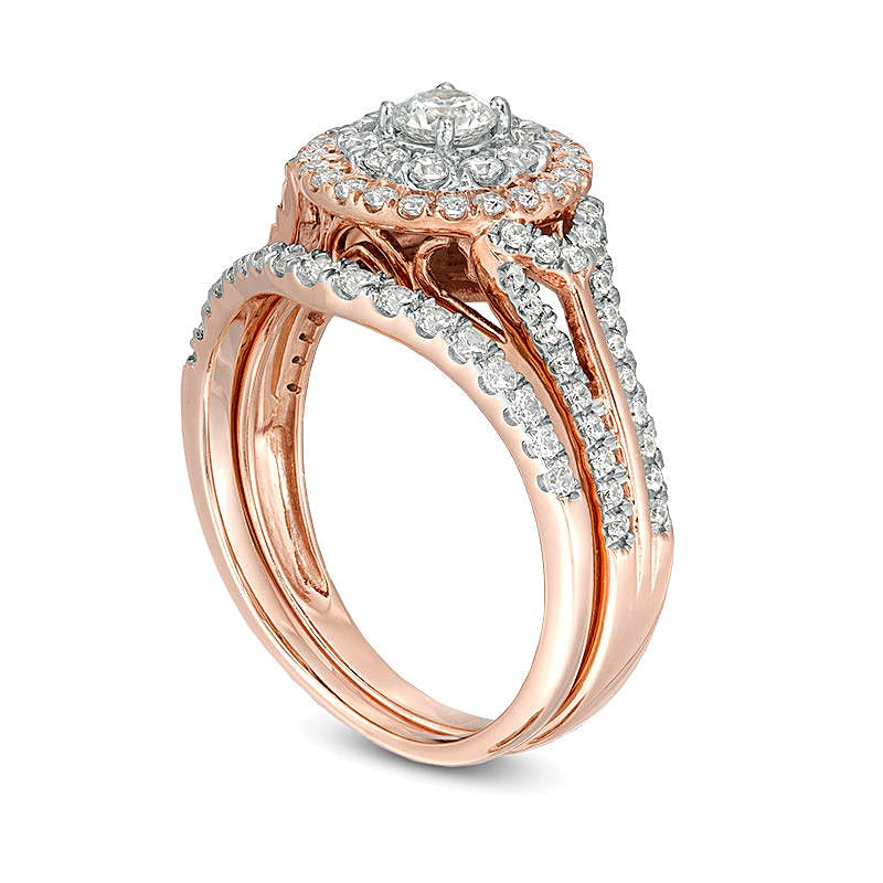 1.0 CT. Gesamtgewicht Diamant Braut-Set mit doppeltem Rahmen in 10K Roségold