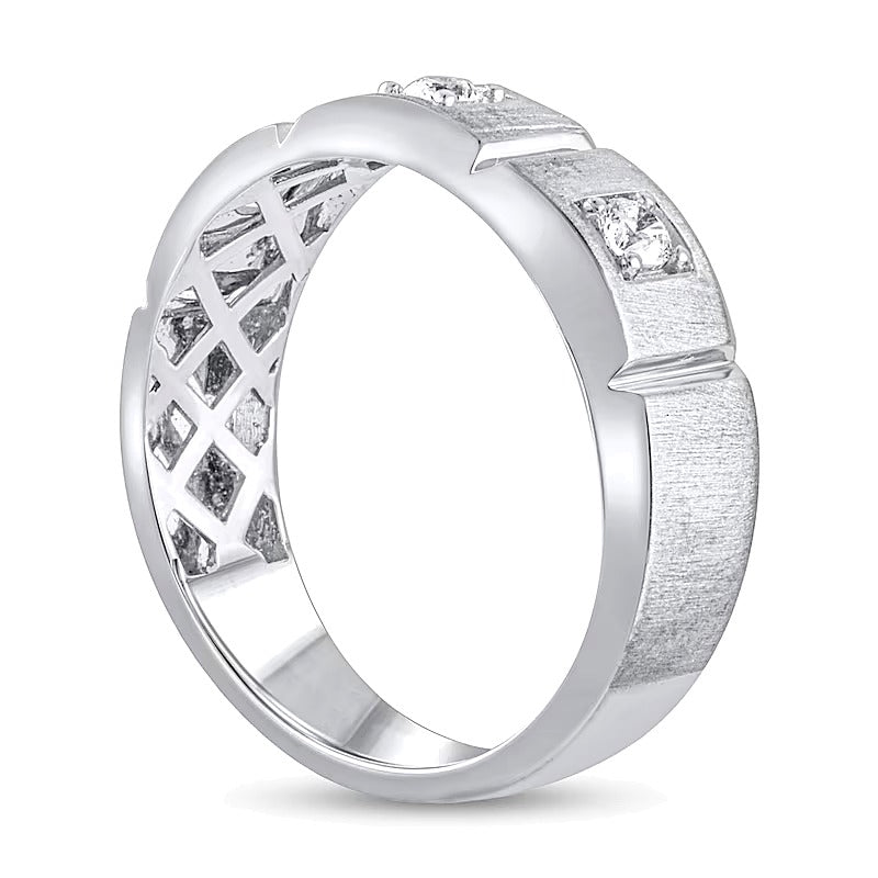 Dreistein-Ring mit Diamanten 0.25 ct. Gesamtgewicht, rund und Princess, in 10K Weißgold