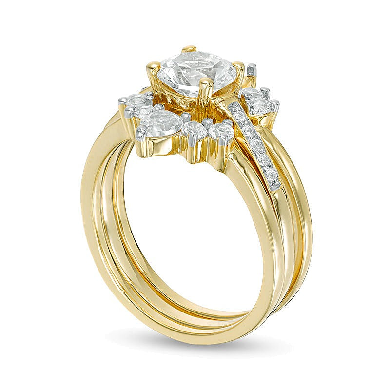 Braut-Set mit weißen Saphiren (Labor) und 0,05 ct. Gesamtgewicht Diamanten in 14K Weißgold