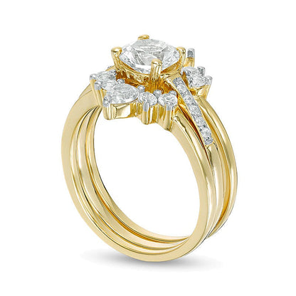 Braut-Set mit weißen Saphiren (Labor) und 0,05 ct. Gesamtgewicht Diamanten in 14K Weißgold