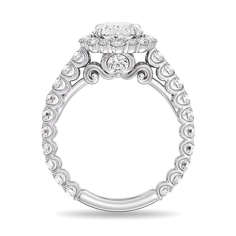 Verlobungsring mit ovalem Labordiamant und Halo, 3,5 ct. Gesamtgewicht, in 14K Weißgold