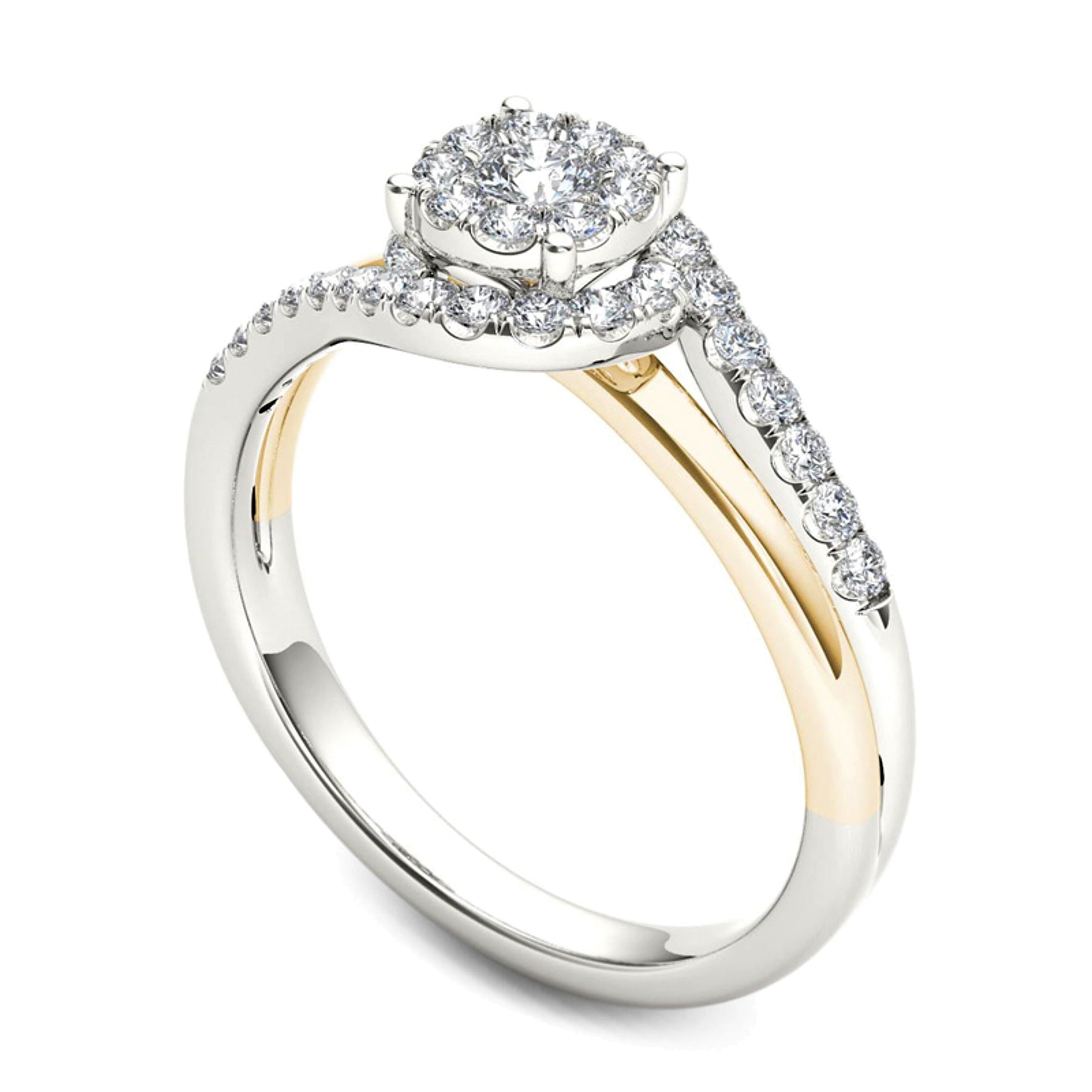 0,5 ct. Gesamtgewicht Multi-Diamant Verlobungsring mit Halo in 14K Bicolor-Gold