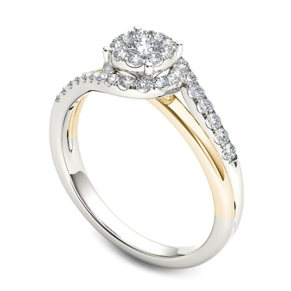 0,5 ct. Gesamtgewicht Multi-Diamant Verlobungsring mit Halo in 14K Bicolor-Gold