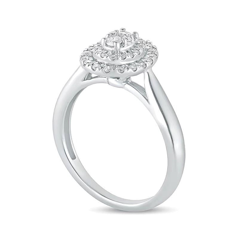 0,33 ct. Gesamtgewicht Komposit Verlobungsring mit ovalem Diamanten und doppeltem Rahmen in 10K Weißgold