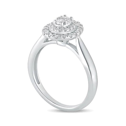 0,33 ct. Gesamtgewicht Komposit Verlobungsring mit ovalem Diamanten und doppeltem Rahmen in 10K Weißgold